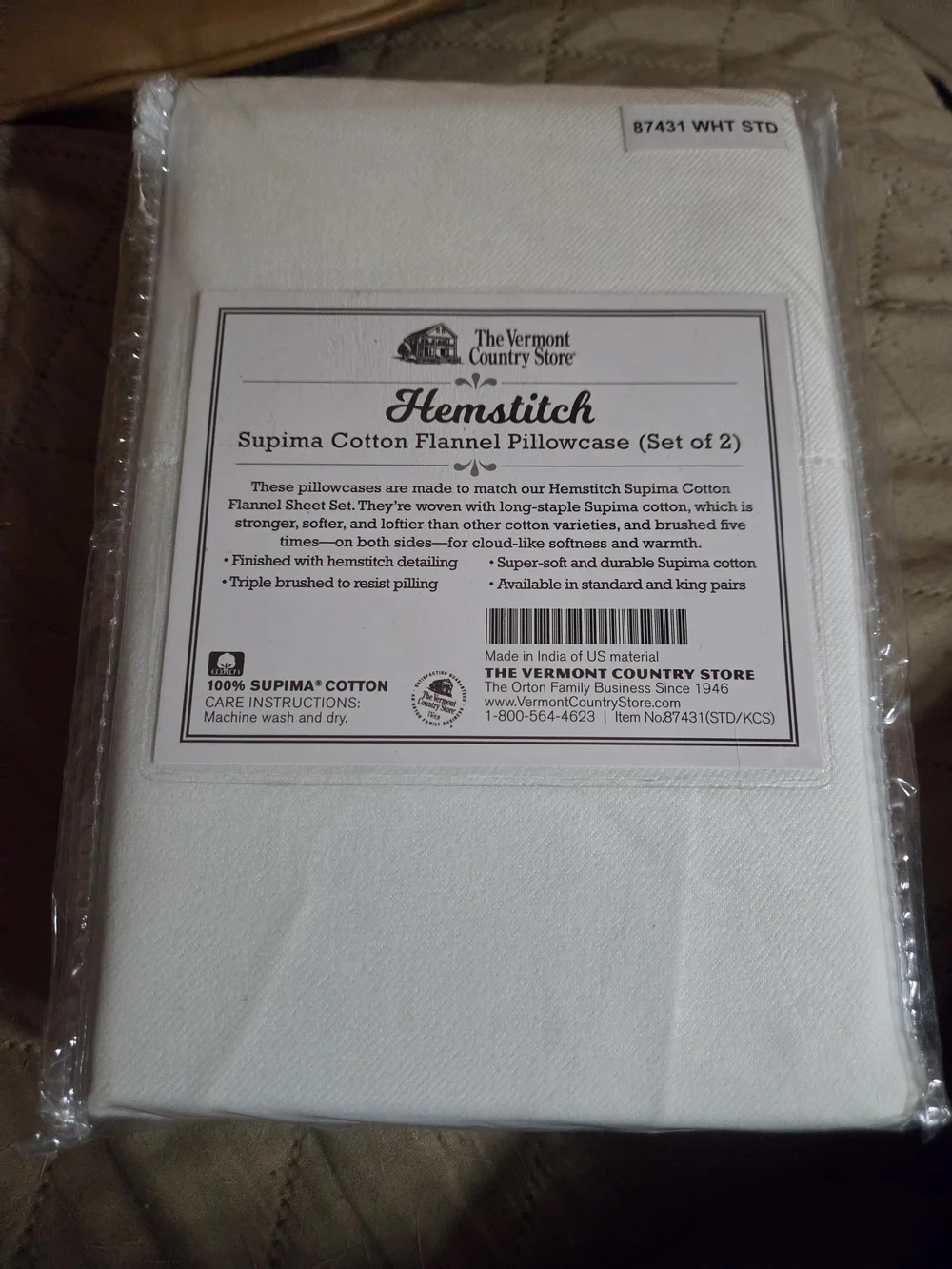 NWT Hemstitch Supima Cotton Flannel Pillowcase - White (Set of 2)